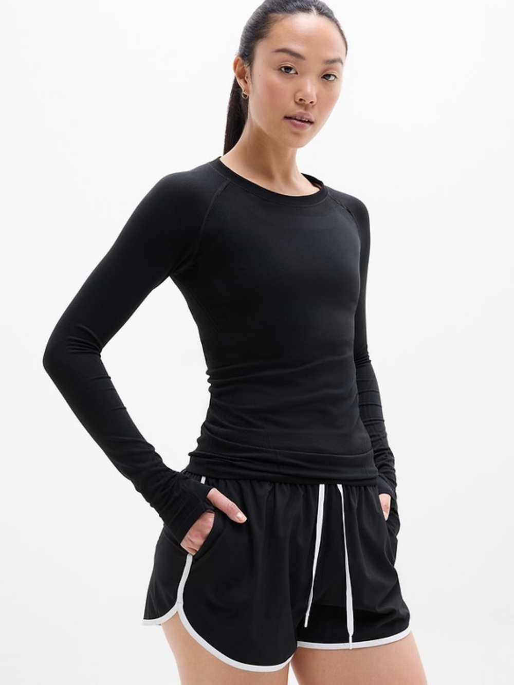 Athleta Black Long-Sleeve Crew Neck Top